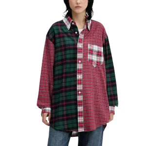 Tommy Hilfiger Jeans Camicia Donna Rosso Quadri Bottoni Maniche Lunghe Scollo Tondo Colletto Classico Tasca Cotone 100% Primavera Estate DN0DN00090