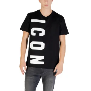 Icon T-Shirt Uomo Nera Manica Corta Scollo Tondo 100% Cotone Primavera/Estate ICUF2W6T004