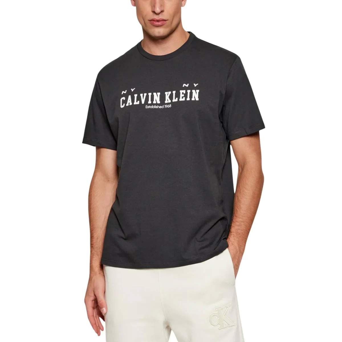 Calvin Klein Jeans T-Shirt Uomo Nero Stampa Maniche Corte Scollo Tondo Cotone 100% Primavera Estate LV14RE817G - immagine 2