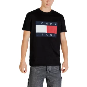 Tommy Hilfiger Jeans T-Shirt Uomo Nero Stampa Maniche Corte Scollo Tondo Cotone Organico 100% Primavera Estate DM0DM22645