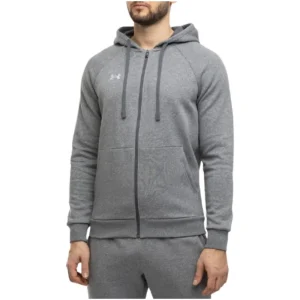 Under Armour Felpa Zip Uomo Grigia Cerniera Maniche Lunghe Cappuccio Tasche Anteriori Cotone 80% Poliestere 20% 1379767