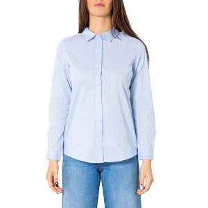 Jacqueline De Yong Camicia Donna Azzurro Gessato Manica Lunga Bottoni Colletto Classico 72% Cotone 24% Poliestere 4% Elastan Autunno/Inverno 15149877