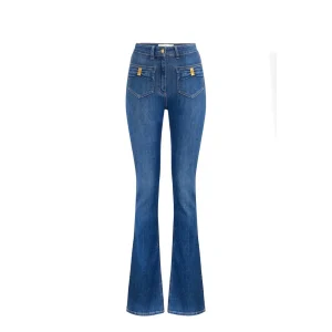Elisabetta Franchi Jeans Donna Blu con Zip Bottone Tasche Anteriori Posteriori - Jeans Cotone Elastan Lyocell