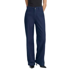 Ichi Pantaloni Donna Blu con Zip Bottone Tasche Anteriori Posteriori - Pantaloni Cotone Poliestere Elastan