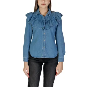 Only Camicia di Jeans Donna Blu Monocromo Manica Lunga Bottoni 100% Cotone Autunno/Inverno 15297988