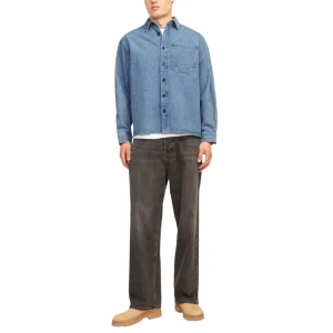 Jack & Jones Camicia di Jeans Uomo Blu Monocromo Manica Lunga Bottoni Colletto Classico 100% Cotone Autunno/Inverno 12261948