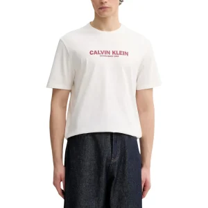 Calvin Klein T-Shirt Uomo Bianco Stampa Maniche Corte Scollo Tondo Cotone 100% Primavera Estate LV04RE820G