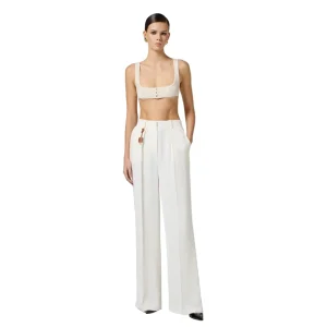 Elisabetta Franchi Pantaloni Donna Bianco Zip Bottone Gancio Tasche Anteriori Lino Viscosa Primavera Estate V_32377