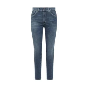 Dondup Jeans Donna Blu con Zip Bottone Tasche Anteriori Posteriori in Cotone 92% Elastan 8% Primavera/Estate B_44744