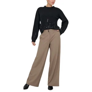 Jacqueline De Yong Pantaloni Donna Marrone Zip Bottone Tasche Anteriori Poliestere Elastan Autunno Inverno 15361050
