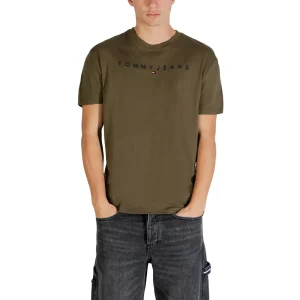 Tommy Hilfiger Jeans T-Shirt Uomo Verde Maniche Corte Scollo Tondo Cotone Organico 100% Primavera Estate WH7_15736000149_OLIVE_GREEN