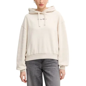 Tommy Hilfiger Felpa Donna Beige con Cappuccio - Felpa Cotone Organico Maniche Lunghe