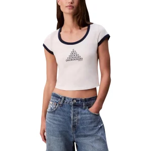 Calvin Klein Jeans T-Shirt Donna Bianco Manica Corta Scollo Tondo Cotone Elastan Autunno Inverno LV047C258G