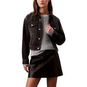 Calvin Klein Jeans Giacca Jeans Donna Nero Bottoni Manica Lunga Scollo Tondo Colletto Classico Tasche Anteriori Cotone Organico Autunno Inverno LV047B741G