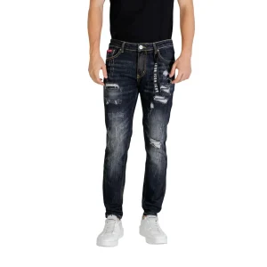 Icon Jeans Uomo Neri Zip Bottone Tasche Anteriori Posteriori Effetto Strappato Consumato Cotone 95% Elastan 1% Poliestere 4% Autunno Inverno ICUF2W6D010