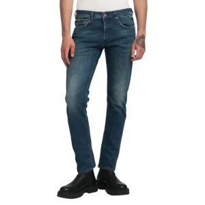 Replay Jeans Uomo Blu con Zip e Bottone Tasche Anteriori e Posteriori - Jeans Cotone Elastan