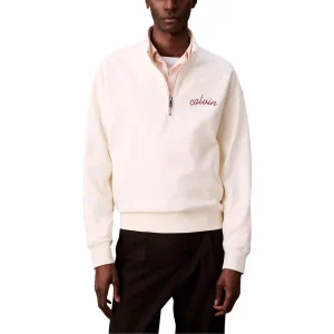 Calvin Klein Jeans Felpa Uomo Bianco Cerniera Manica Lunga Scollo Alto Cotone Poliestere Autunno Inverno LV04RC227G