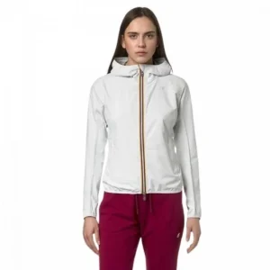 K-way Giacca Donna Bianca con Cerniera Cappuccio Maniche Lunghe Tasche Anteriori - Giacca Poliestere Poliuretano