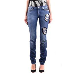 Philipp Plein Jeans Donna Blu con Zip Bottone Tasche Anteriori Posteriori in Cotone 98% Elastan 2% Autunno/Inverno B_33820