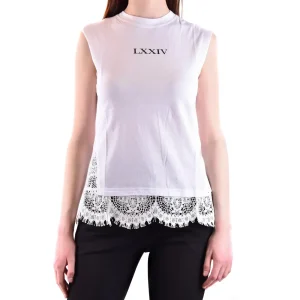 Alexander McQueen Canotta Donna Bianco Smanicato Scollo Tondo Cotone 100% B_42875