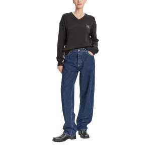 Calvin Klein Jeans Maglia Donna Nera in Cotone 100% a Manica Lunga con Scollo a V LV047D352G