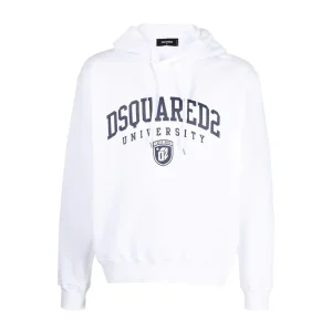 Dsquared Felpa Uomo Bianca con Cappuccio Stampa Maniche Lunghe Scollo Tondo in Cotone 100% Autunno/Inverno B_44427