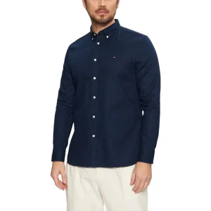 Tommy Hilfiger Camicia Uomo Blu con Bottoni Maniche Lunghe - Camicia Cotone Organico Colletto Classico