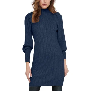 Only Abito Corto Donna Blu con Maniche Lunghe Scollo Alto in Viscosa 50% Nylon 27% Poliestere 23% 15232502
