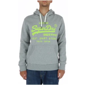 Superdry Felpa Uomo Grigia con Cappuccio Stampa Maniche Lunghe Tasche Anteriori in Cotone 80% Poliestere 20% Autunno/Inverno M2013391A