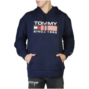 Tommy Hilfiger Jeans Felpa con Cappuccio Uomo Blu Stampa Maniche Lunghe Tasche Anteriori Cotone 100% Tutte le Stagioni DM0DM15009