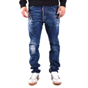 Dsquared2 Jeans Uomo Blu Effetto Consumato in Cotone 98% Elastan 2% con Zip e Bottone Tasche Anteriori e Posteriori V_31611