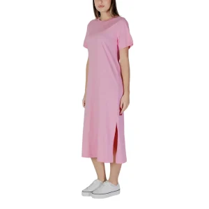 B.young Abito Midi Donna Rosa con Maniche Corte Scollo Tondo in Cotone 100% 20813283