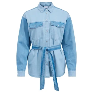Vila Clothes Camicia Jeans Manica Lunga Donna Azzurra Bottoni Colletto Classico Cinturino Cotone 100% 14066057
