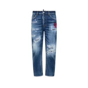 Dsquared2 Jeans Uomo Blu Effetto Consumato in Cotone 35% Poliestere 65% con Zip e Bottone Tasche Anteriori e Posteriori V_30771