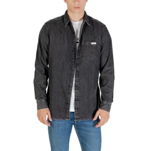 Calvin Klein Jeans Camicia di Jeans Uomo Nero Manica Lunga Bottoni 100% Cotone Autunno/Inverno LV040BM733