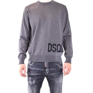 Dsquared2 Maglia Uomo Grigio Stampa Scollo Tondo Manica Lunga Lana 100% Autunno Inverno V_29413