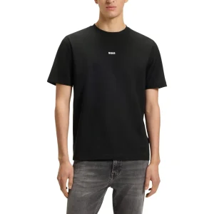Boss T-Shirt IN COTONE ELASTICIZZATO CON LOGO A CONTRASTO Uomo Maniche Corte WH7_12008100009_BLACK