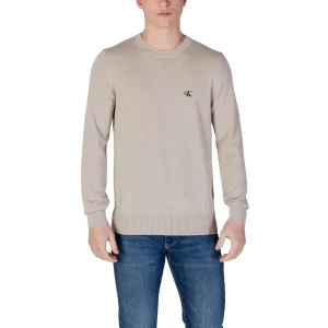 Calvin Klein Jeans Maglia Uomo Beige Maniche Lunghe Scollo Tondo - Maglia Cotone Organico