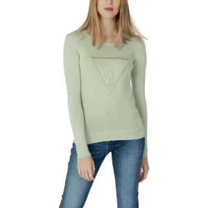Guess Maglia Donna Verde in 82% Viscosa 16% Poliestere 2% Lycra a Manica Lunga con Scollo Tondo W3RR48Z2NQ2