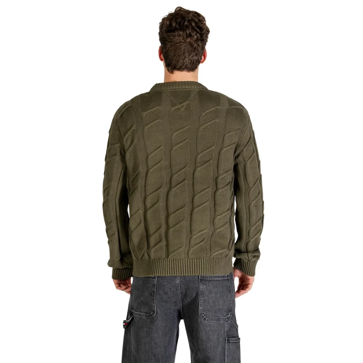 Tommy Hilfiger Jeans Maglia Uomo Verde Maniche Lunghe Scollo Tondo Cotone Organico 100% Primavera Estate DM0DM22355 - immagine 3