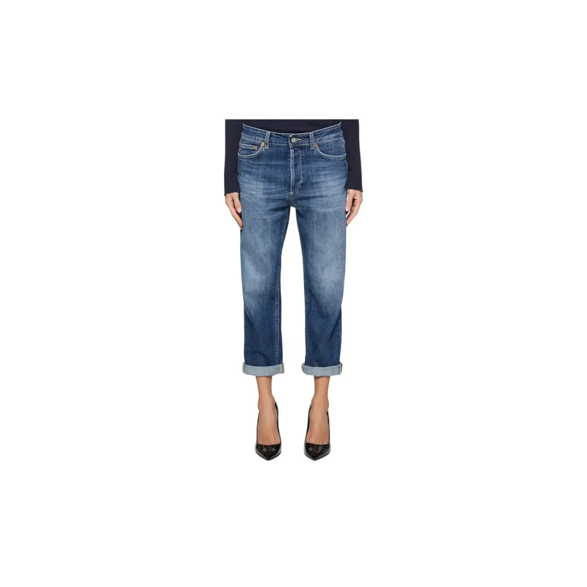 Dondup Jeans Donna Blu con Zip Bottone Tasche Anteriori Posteriori Effetto Consumato in Cotone 99% Elastan 1% Autunno/Inverno B_44740 - immagine 5