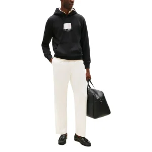 Tommy Hilfiger Felpa con Cappuccio Uomo Nera Stampa Maniche Lunghe Scollo Tondo Tasche Anteriori - Felpa Cotone Organico