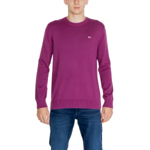 Tommy Hilfiger Jeans Maglia Uomo Viola Scollo Tondo Manica Lunga Cotone Organico Autunno Inverno DM0DM18895