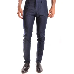 Dondup Pantaloni Uomo Blu a Righe Zip e Bottone Tasche Anteriori 98% Cotone 2% Elastan Primavera/Estate B_26061