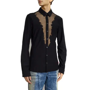 Diesel Camicia Uomo Nero Manica Lunga Bottoni 83% Cotone 13% Poliestere 4% Elastan Autunno/Inverno V_31739