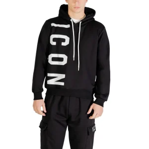 Icon Felpa con Cappuccio Uomo Nero Stampa Maniche Lunghe Scollo Tondo Cotone 65% Poliestere 35% Autunno Inverno ICUF2W6F003
