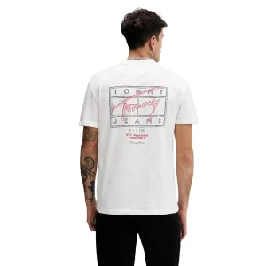Tommy Hilfiger Jeans T-Shirt Manica Corta Uomo Bianca Scollo Tondo Cotone Organico 100% Primavera Estate DM0DM22319