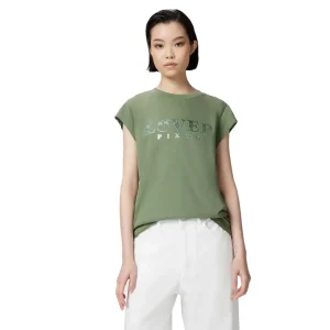 Pinko T-Shirt Donna Verde con Stampa Maniche Corte - T-Shirt Cotone Scollo Tondo