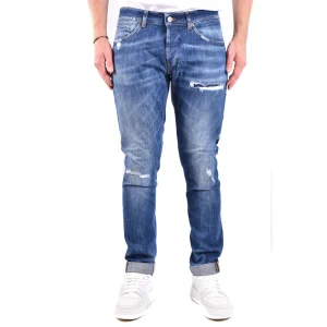 Dondup Jeans Uomo Blu Effetto Strappato e Consumato in Cotone 89% Elastan 11% con Zip e Bottone Tasche Anteriori e Posteriori V_30128