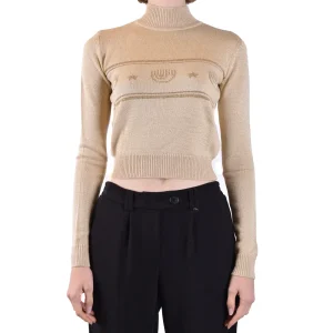 Chiara Ferragni Maglia Donna Beige con Stampa in 31% Acrilico 31% Lana 38% Viscosa a Manica Lunga Scollo Alto V_30256